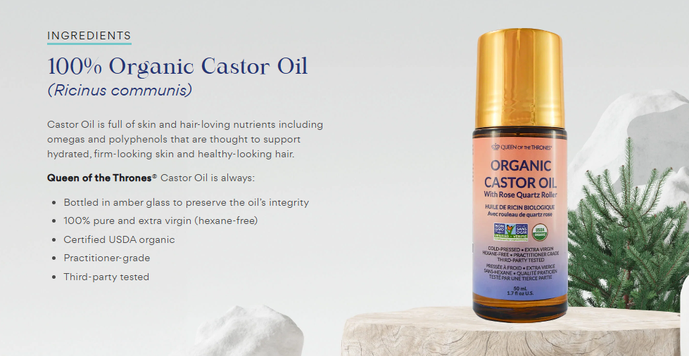 Organic Golden Castor Oil Roll-On with Rose Quartz Roller | 1.7 fl oz